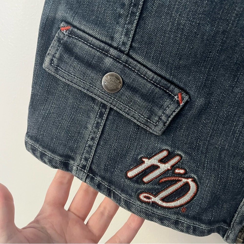 Harley Davidson Denim Zip Blue Motorcycle Patch Vest Large - Picture 3 of 8